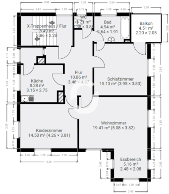 Mehrgenerationenhaus in guter Lage von Stuttgart-Untertürkheim zum Erwerb - Grundriss Obergeschoss (93960)
