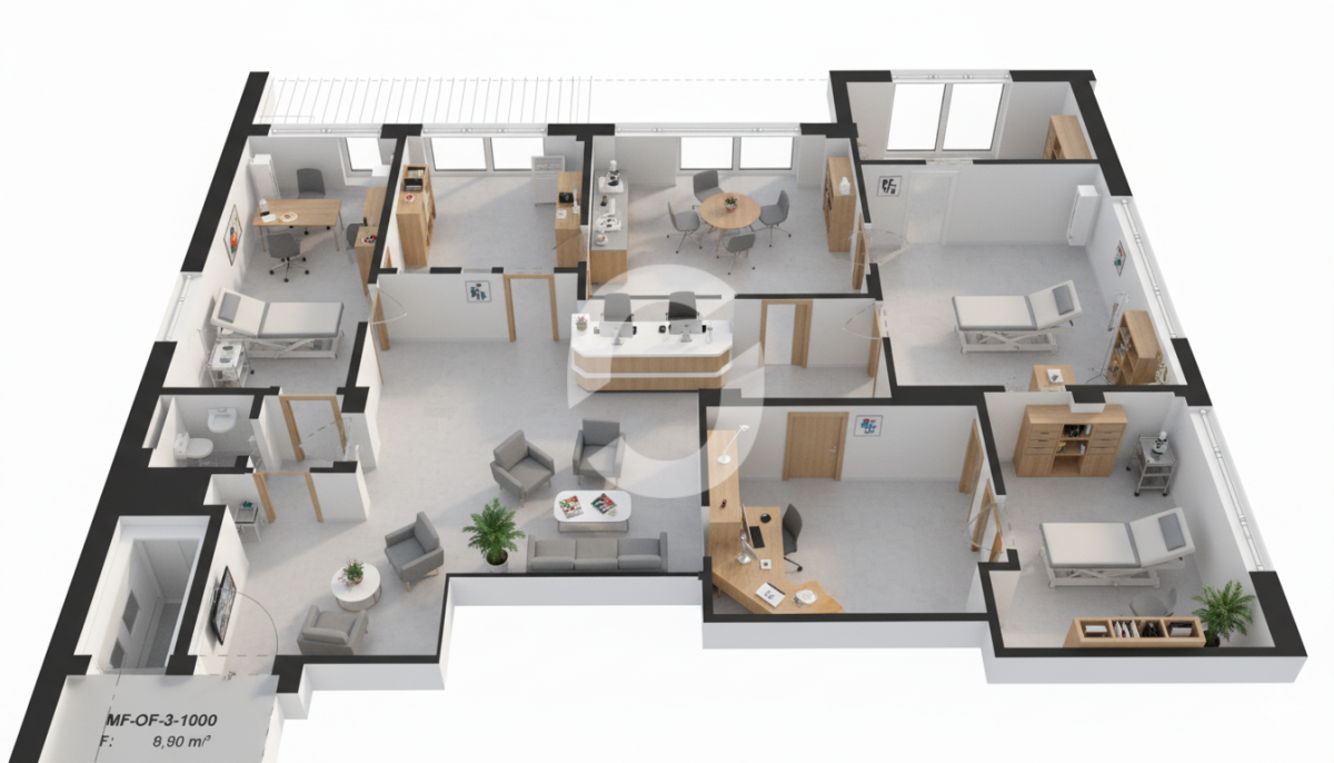 zentrale Praxisfläche am Berliner Platz - 1. OG Grundriss 3D Visualisiert (unverbindlich) (89600)